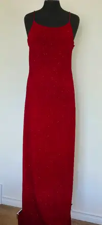 Red sparkly form fitting long dress / gown for prom / graduation