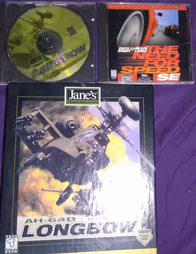 VINTAGE WINDOWS95 PC GAMES LONGBOW AND THE NEED FOR SPEED. need for speed doesnt have the box and ha...