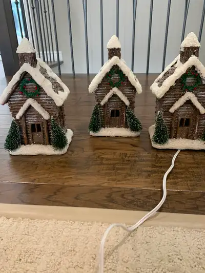 Three piece Christmas log cabin village house set, View more