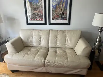 White/Cream Leather Sofa, View more