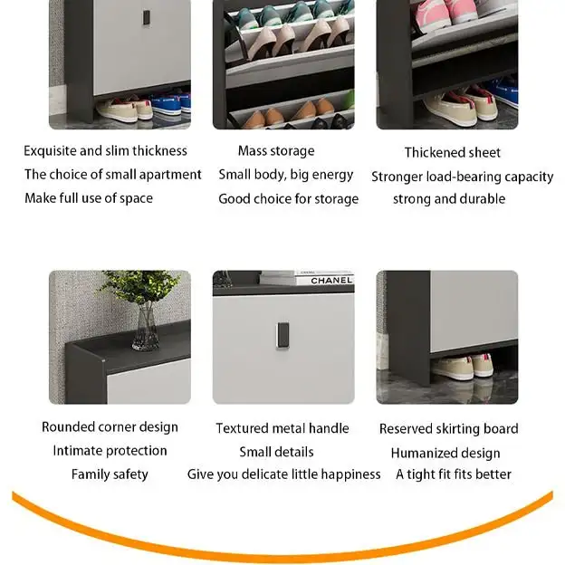 Slim Shoe Cabinet – Modern Entryway Storage Organizer Grey/White in Bookcases & Shelving Units in City of Toronto - Image 6