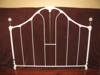 Antique Style Cast Iron White and Brass Queen Bed