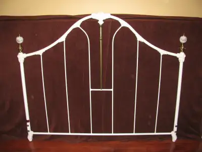 Antique Style Cast Iron White and Brass Queen Bed, View more