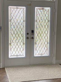 Used Double front doors with 1 year new glass inserts 