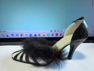 Glam High Heel Shoe Figurine & Ring Holder with Faux Fur Trim, View more