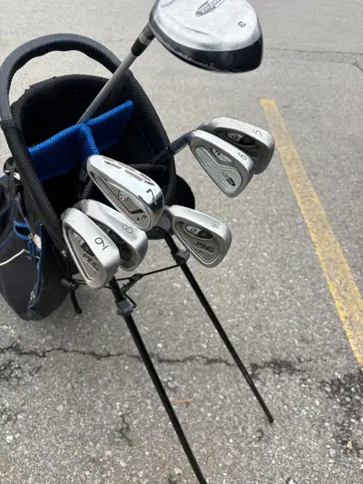 left handed ping irons and 3 wood  with bag, View more