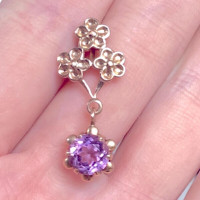 ESTATE Russian 14k Rose Gold Pendant w/Purple Stone 1” x. 5”