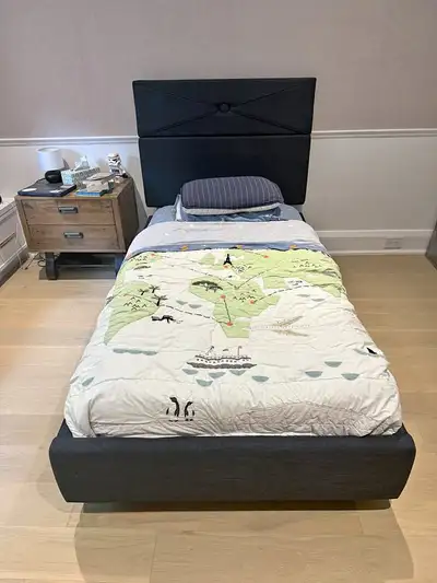 Upholstered Twin Bed Frame with Tufted Headboard - Navy, View more