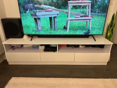 White TV stand 71” with drawers, View more