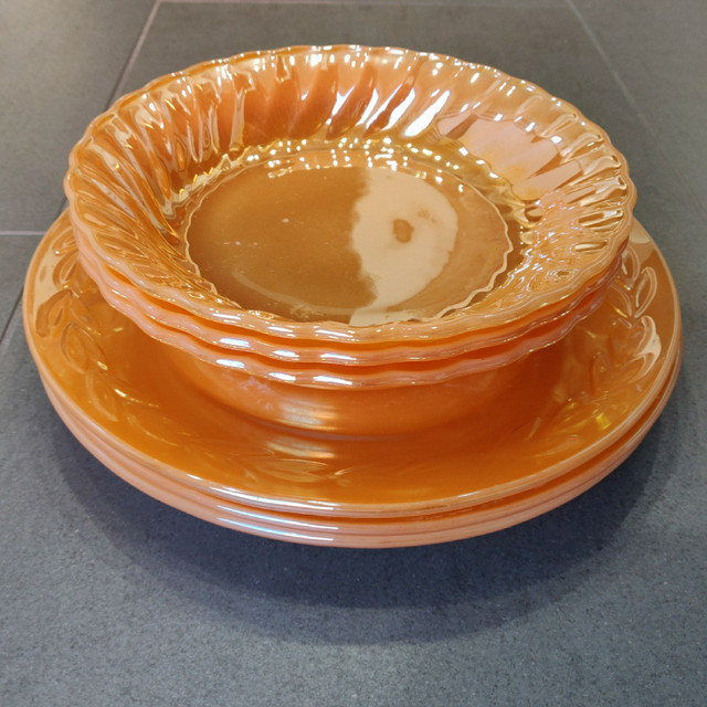 Vintage Fire King Peach Lusterware 9" Plates & 7.5" Bowls Luster in Kitchen & Dining Wares in Hamilton