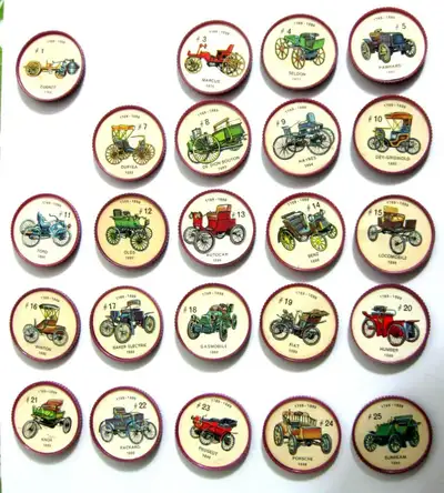 JETONS D AUTOS VINTAGE JELL0/HOSTESS AUTOMOBILE COINS c.1960s ILS SONT 1$ CHACUN AU CHOIX English sp...