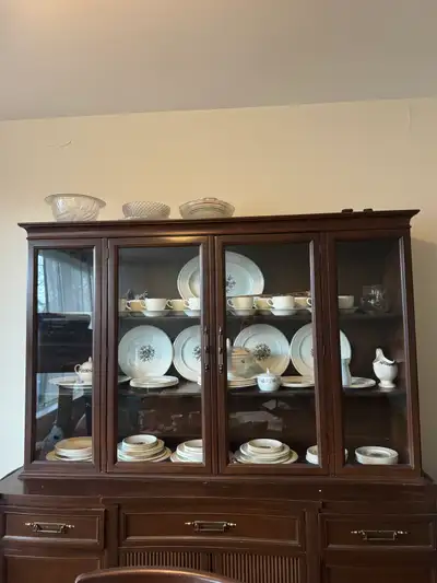 China wood cabinet/hutch vintage display cabinet and dishes, View more