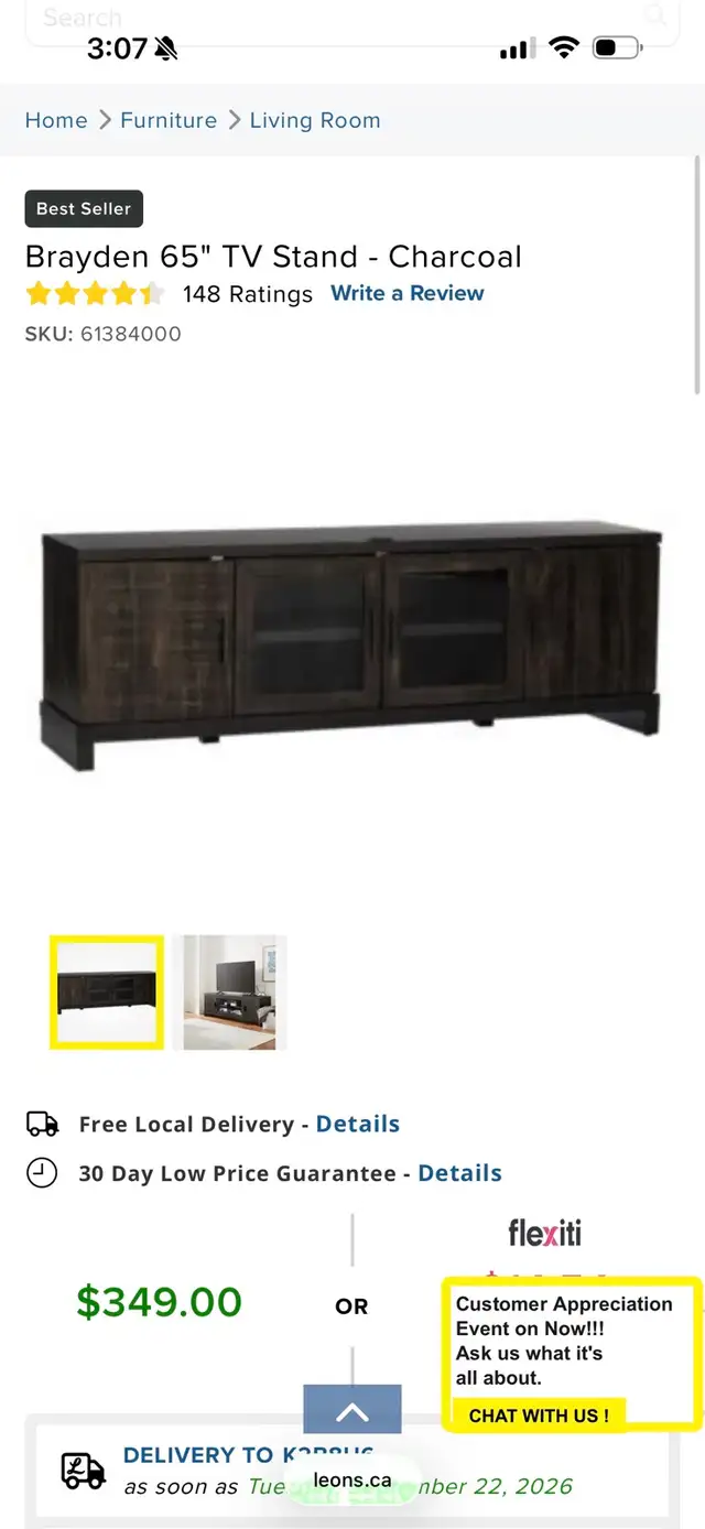 65” Charcoal TV Stand – $200 in TV Tables & Entertainment Units in Ottawa - Image 4