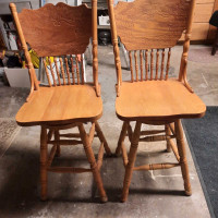 Solid Oak Bar Height Chairs