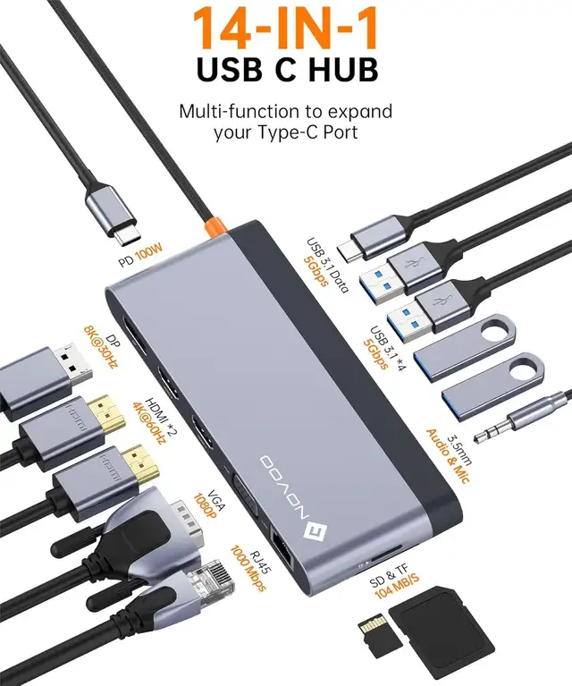 NOVOO USB C Docking Station 4 Monitors 14-in-1 in Cables & Connectors in City of Toronto - Image 3