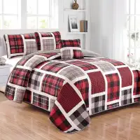 4 PC Patchwork Quilt Set • Red &amp; Grey • DQ Size $85