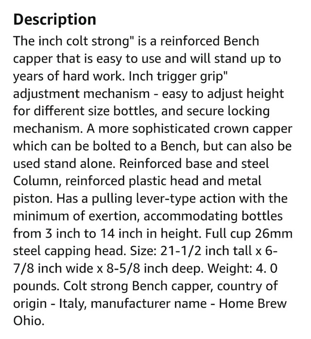 Home Brew Ohio Colt strong bench bottle capper, brand new in Hobbies & Crafts in Hamilton - Image 2