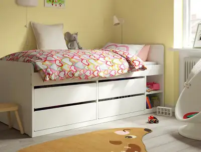 IKEA Slakt bedframe with storage slatted bed base white, mattres, View more