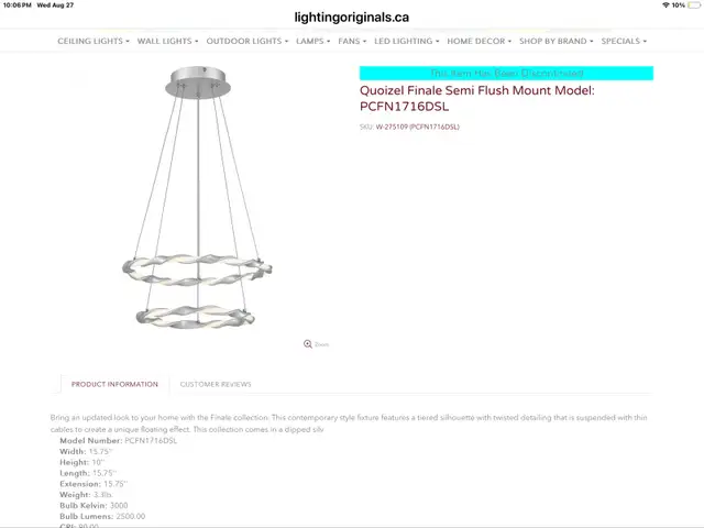 Quoizel LED Chandelier in Indoor Lighting & Fans in Kawartha Lakes - Image 4