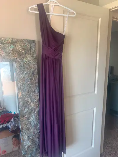 One-Shoulder Mesh Bridesmaid Dress (Plum) - David’s Bridal, View more