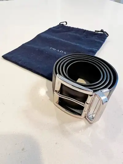 New Authentic Prada Reversible Saffiano Black/Brown Belt Size 30, View more