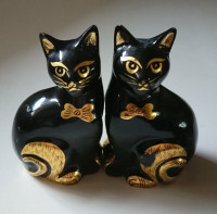 Vintage Black & Gold Cat Statue Figurines