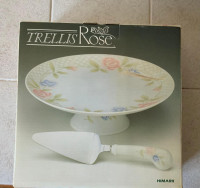 Vintage Himark Trellis Rose Porcelain Cake Stand And Server