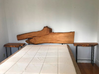 Slab wood head board and nightstands