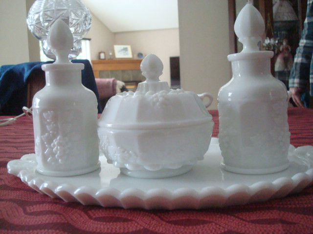 milk glass grape  candle holder &amp;   dresser set in Other in Kawartha Lakes - Image 2