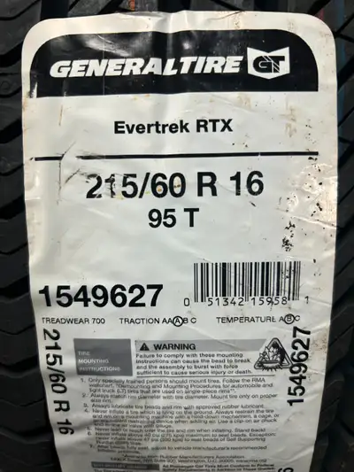 These are NEW General Evertrek RTX TOP-LINE All Season tires. 4 NEW 215 60 16 HERE IS A DEAL! NEW -...