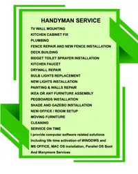 Handyman services, available on weekends or weekdays after 6:00 