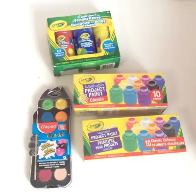 Crayola washable paints and a Maped watercolor set: F1 All for 20 dollars Crayola Washable FingerPai...