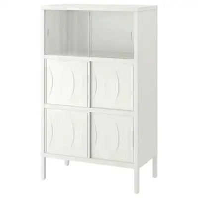 IKEA KALKNÄS Cabinet with Sliding Doors White Assembled NEW! Hide all clutter behind the finely embo...
