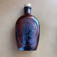 American Indian Head Amber Glass Log Cabin Syrup Bottle