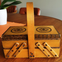 Vintage Wooden Accordion-style Sewing Box Organizer