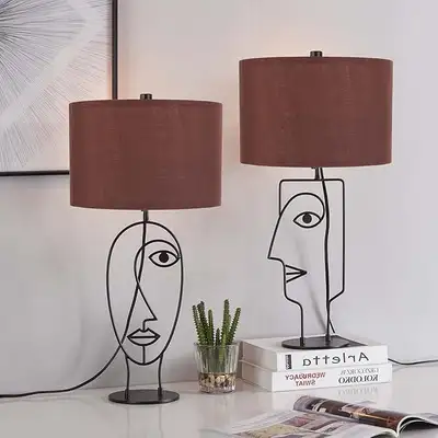 Industrial-Style Table Lamps, Set of 2, with Brown Shades, View more