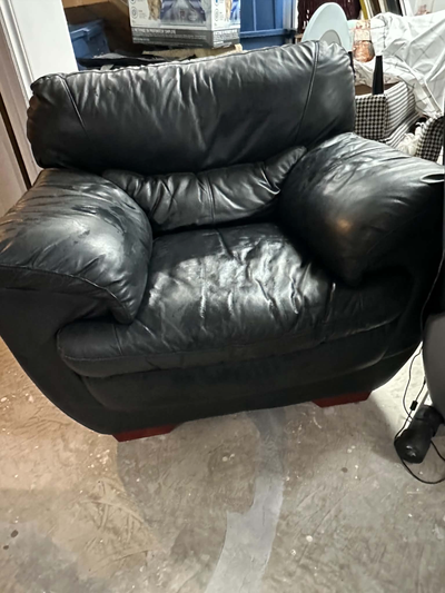 Black leather love-seat and chair, View more