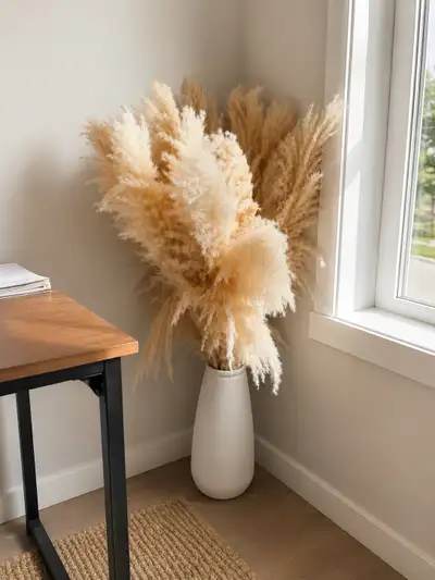 Large Pampas Grass Arrangement with Modern White Vase , View more