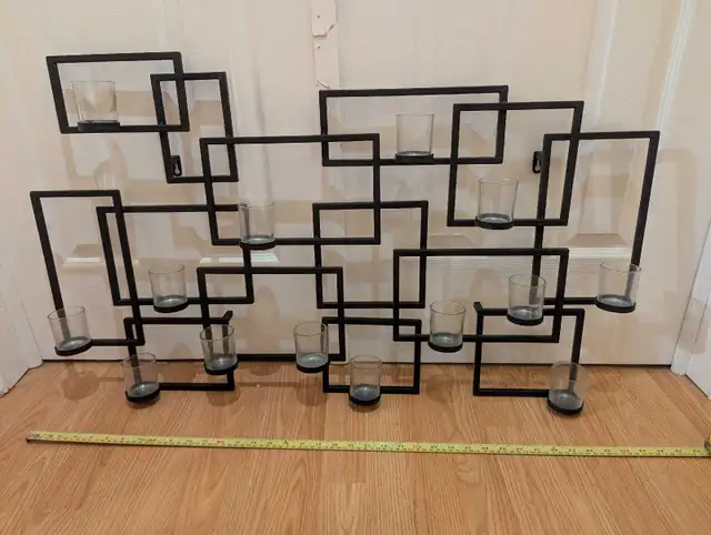 Wall mounted candle holder - Black metal with 14 glass votives in Home Décor & Accents in Ottawa - Image 3