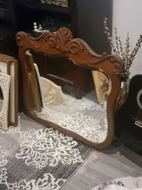 Antique Solid Oak Beveled Glass Mantel Mirror. Wall Mirror 