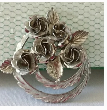 Vintage Coro Silver Floral Brooch, View more