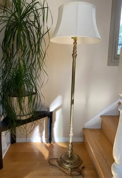 Vintage Solid Brass Floor Lamp with a Shade, View more