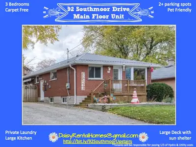 Bright 3 bdrm, 2+ parking spots, private laundry