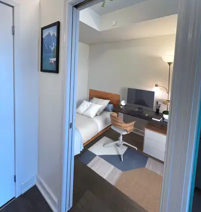 Available April 16, 2026. Modern bedroom with private bath for $1190/month for a single female roomm...