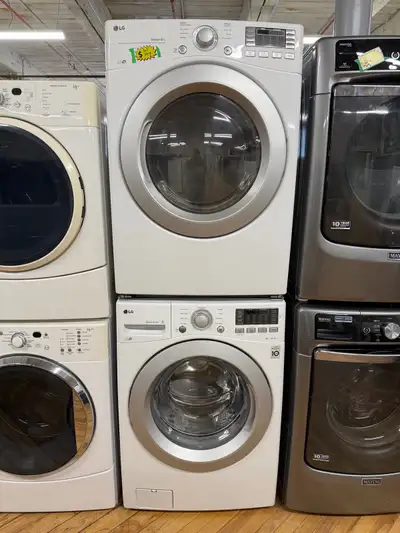  LG white washer dryer set stacked, View more
