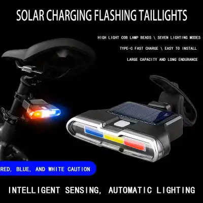 Solar Rechargeable COB RGB LED Bike Taillight with Auto Sensing, View more