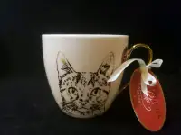 Tabby Cat Mug Gold + White Cambridge Limited Edition Ceramic 16 