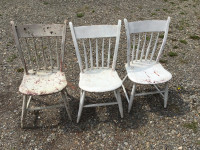 Antique thumb back plank seat chairs