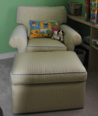 Custom made matching chair & ottoman (yellow/blue check pattern)
