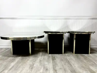 Vintage 1980 Mirror & brass swivel coffee table set , View more